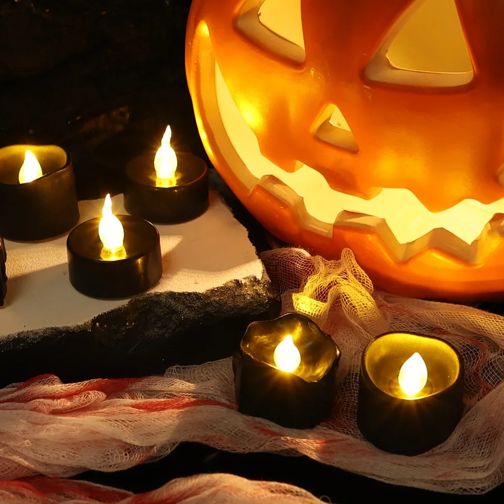 Velas electrónicas LED negras sin llama, lámparas de vela con pilas, iluminación decorativa para fiesta de boda, Navidad y Halloween, 12/1 Uds.