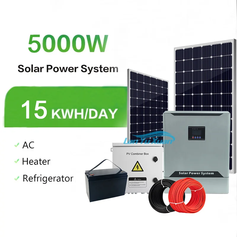 Solar Energy System 5000 Watts Hybrid Inverter Full Sets  Panels Off Grid Power  Home 5kw   Kit