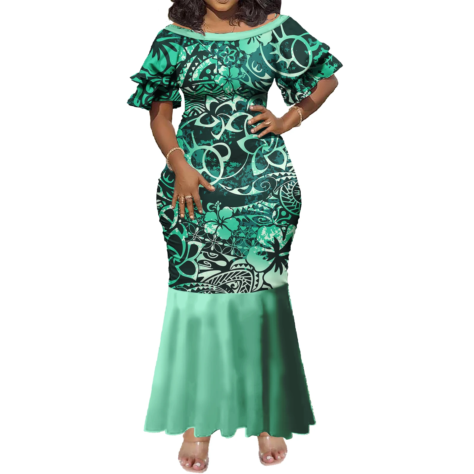 

Высококлассная одежда по индивидуальному заказу. Женская одежда с гавайским островом. Юбка с принтом «Самов» больших размеров. Полинезийское женское платье «рыбий хвост».