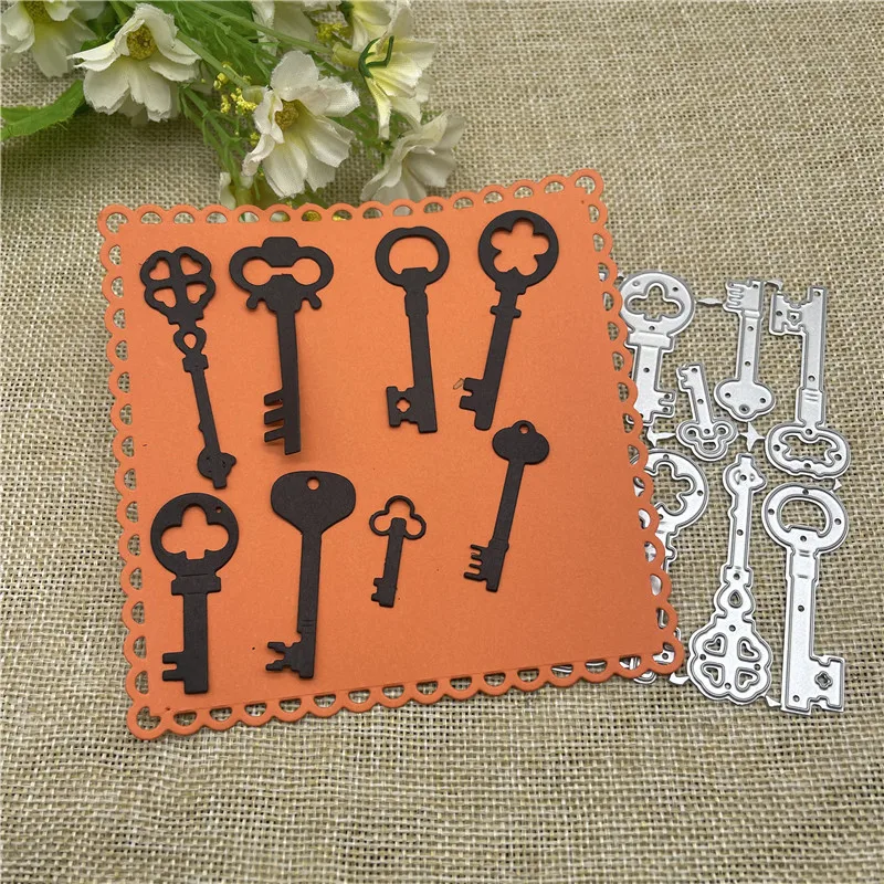 9pcs Vintage Keys Set Metal Cutting Dies Stencils For DIY Scrapbooking Decorative Embossing Handcraft Template