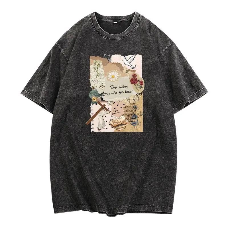 

Urban - style Distressed - spirituality Tee: Stand Out with a Memorable and Stylish Design that Blends Washed Texture and Religi