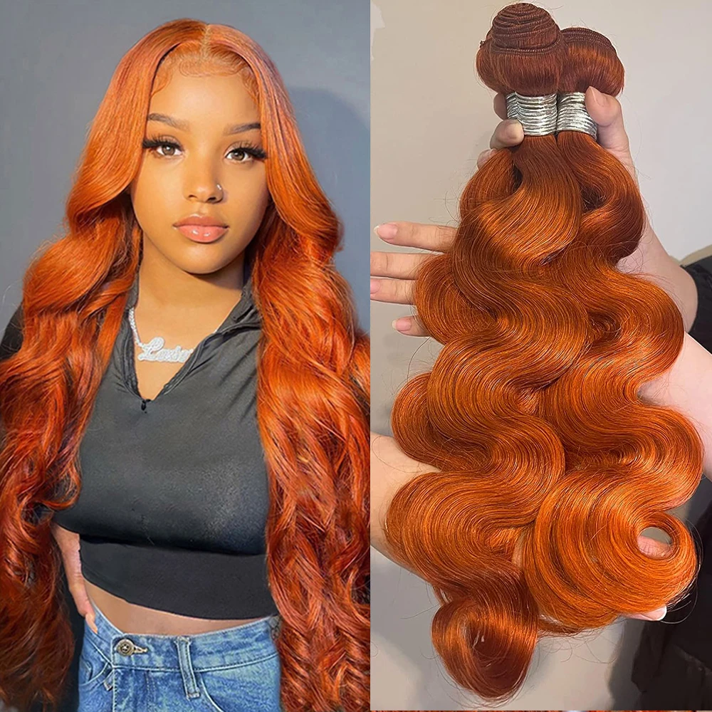 Orange Ginger Bundles Brazilian Human Hair Body Wave Bundles Weave Unprocessed Virgin Soft Hair Extensions Copper Orange Color