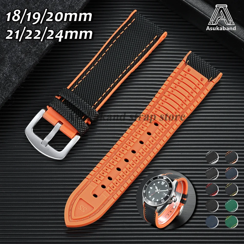 Bracelet de montre en Nylon et Silicone, 18/19/20/21/22/24mm, pour Seiko, Breitling, Rolex, bracelet de montre étanche, Sport universel pour hommes