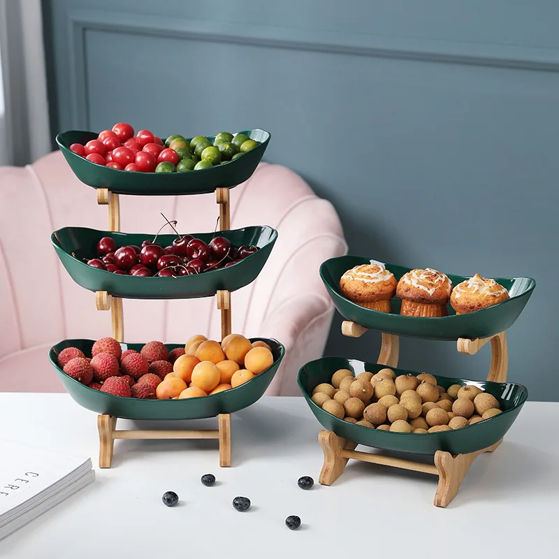 Creative Modern Stand Salad Bowl Living Room Home Three-layer Plastic Fruit Plate Snack Dish Dried Basket Candy Cake Holder