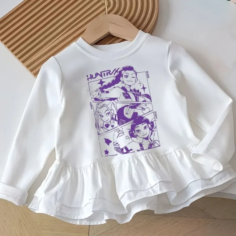 قميص KPop Demon Hunters Cartoon Anime Rumi Mira Zoey للسيدات للربيع والخريف قميص قاعدة حلو ولطيف مخصص #5
