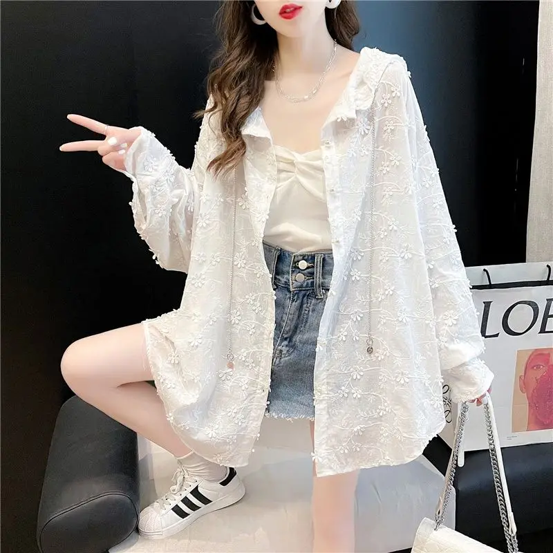 2024 Spring/Summer Korean Edition Medium length Loose Long sleeved Sun Protection Coat Lazy Style New Cardigan