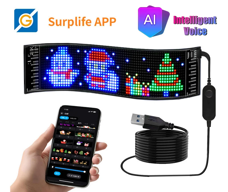 

LED AD Devil Eye AI Display Pixel Panel Screen Message Scrolling Board Ultra-thin Soft Flexible App Control Light Car Display