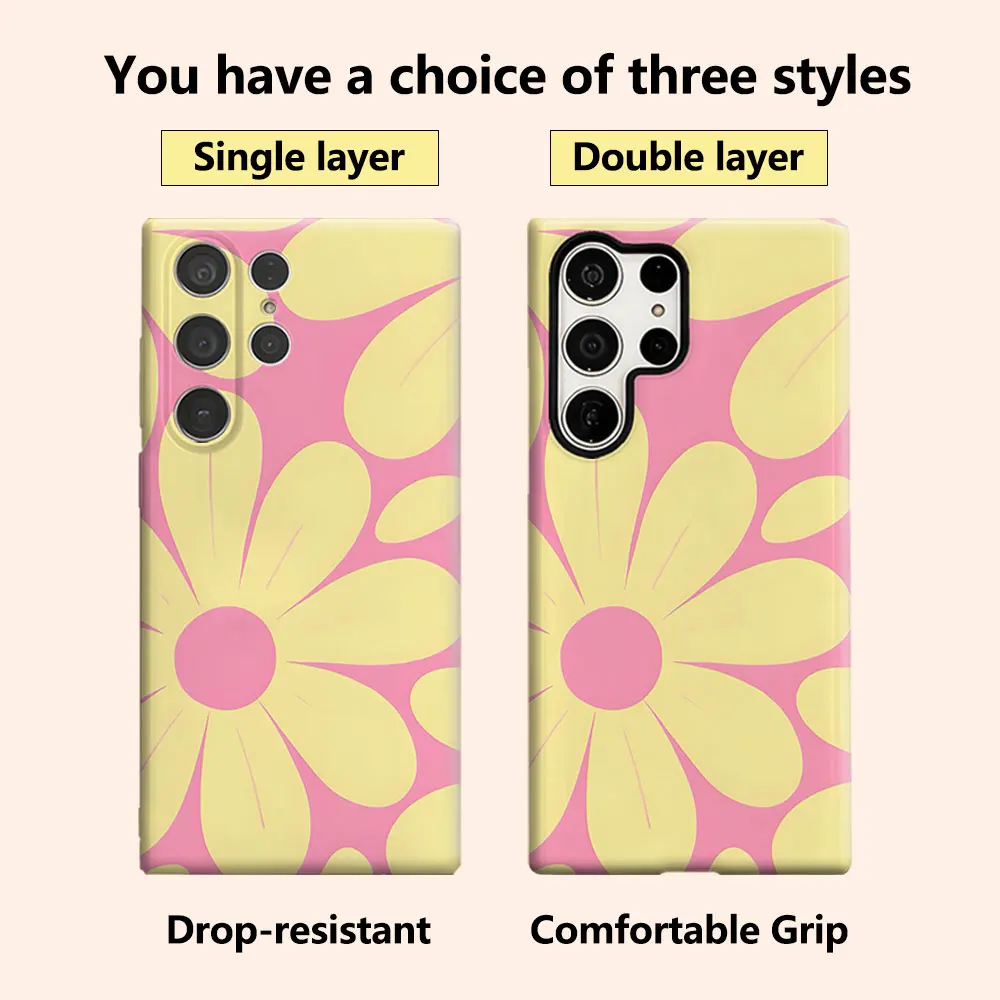 Retro Daisy Print Phone Case for Samsung Galaxy S26 S25 Ultra S24 S23 Ultra Plus Shockproof Double layer tough Back Cover