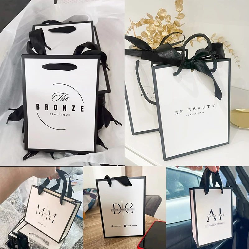 10 Pcs Custom Logo Paper Gifts Bag For Small Business Jewelry Personization Packages Wedding Favors Valentines Day Gifts Bags