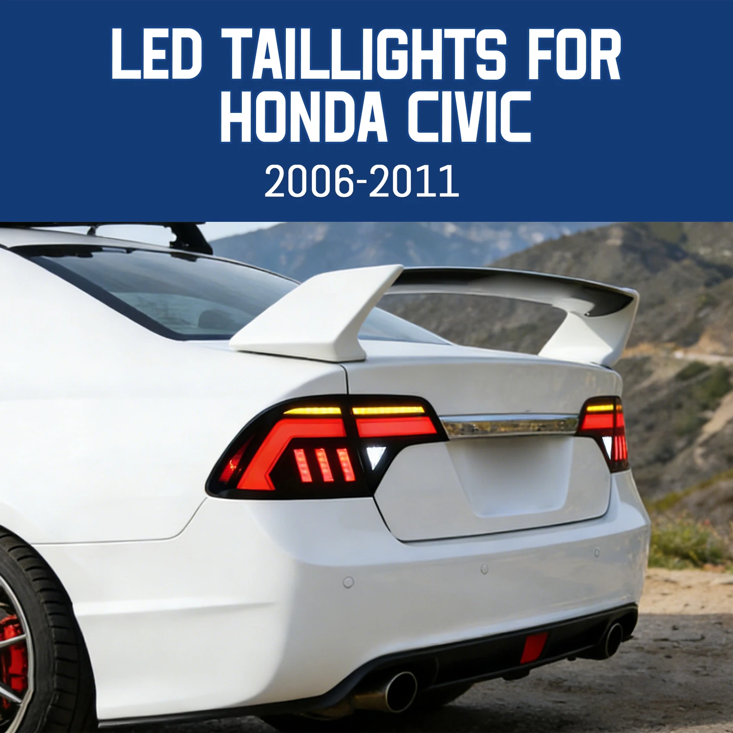 HCMOTIONZ LED Taillights for Honda Civic 8th Gen 2006-2011 Sedan Start up Animation Rear Lamps Assembly