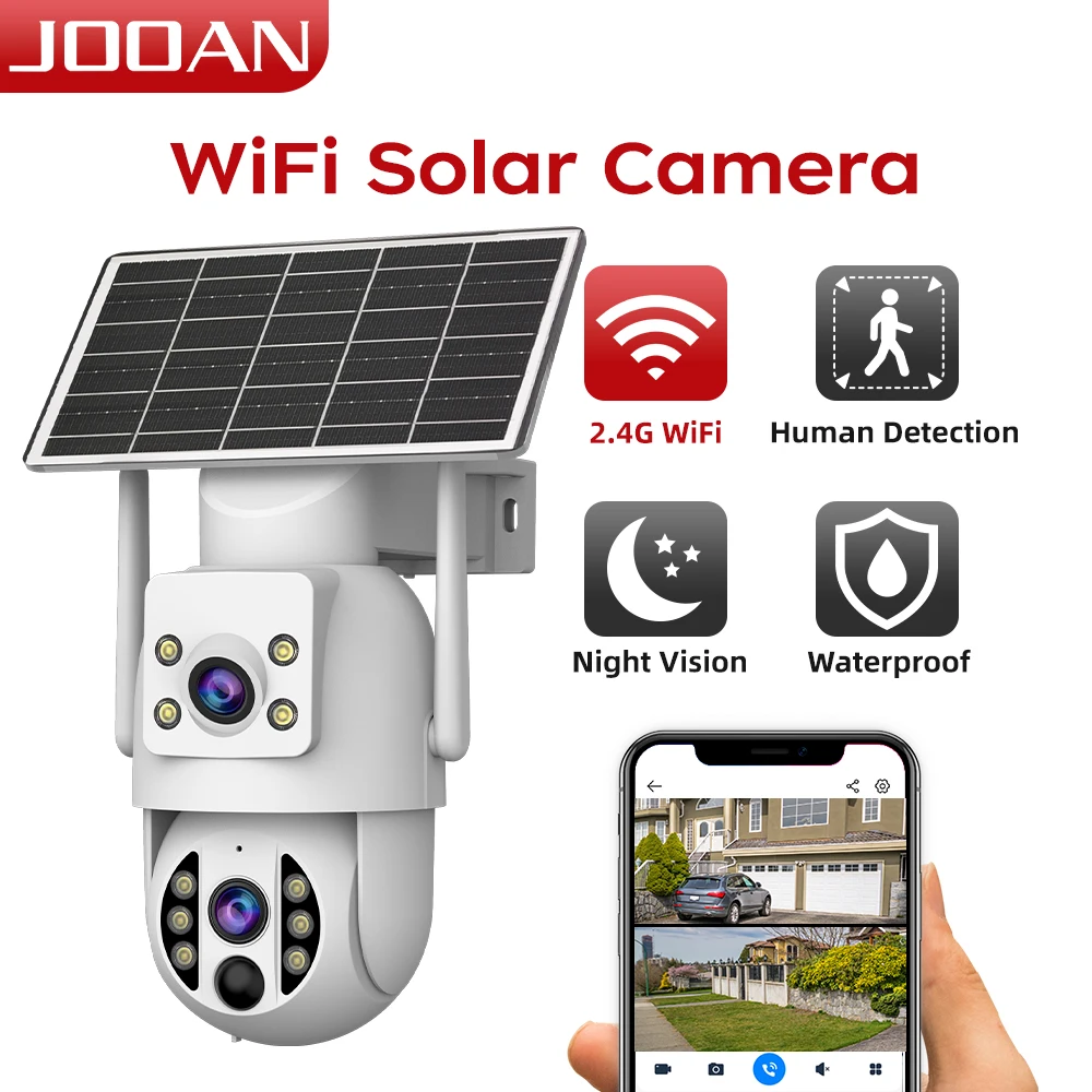 Cámara Solar WiFi 4K JOOAN para Exteriores, Pantalla Dual, Detección Humana PIR, Impermeable, Cámara IP de Bajo Consumo con Batería, Cámara de Seguridad
