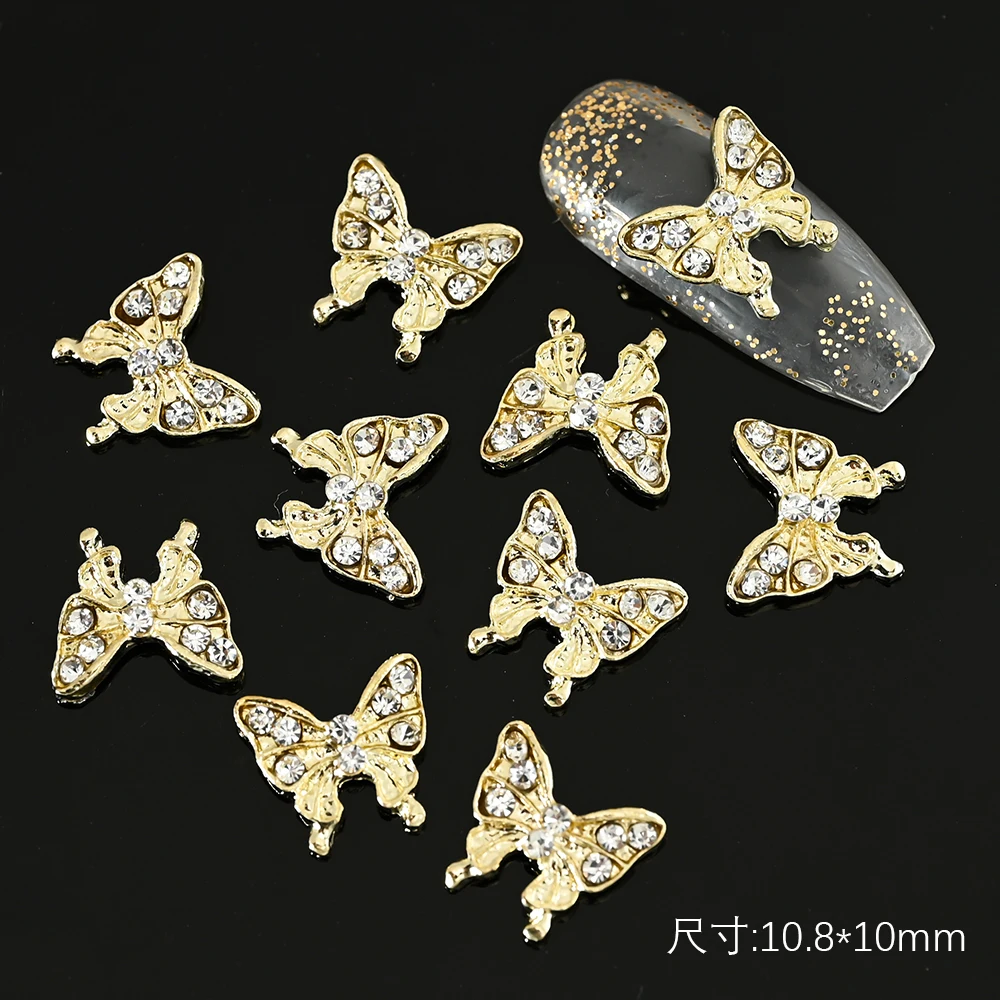 3d Weihnachten Zirkon Schmetterling Nagel Charms 10*13mm Gold Silber Legierung Schmetterling Strass Dekor DIY Glitter Diamant Schmetterling