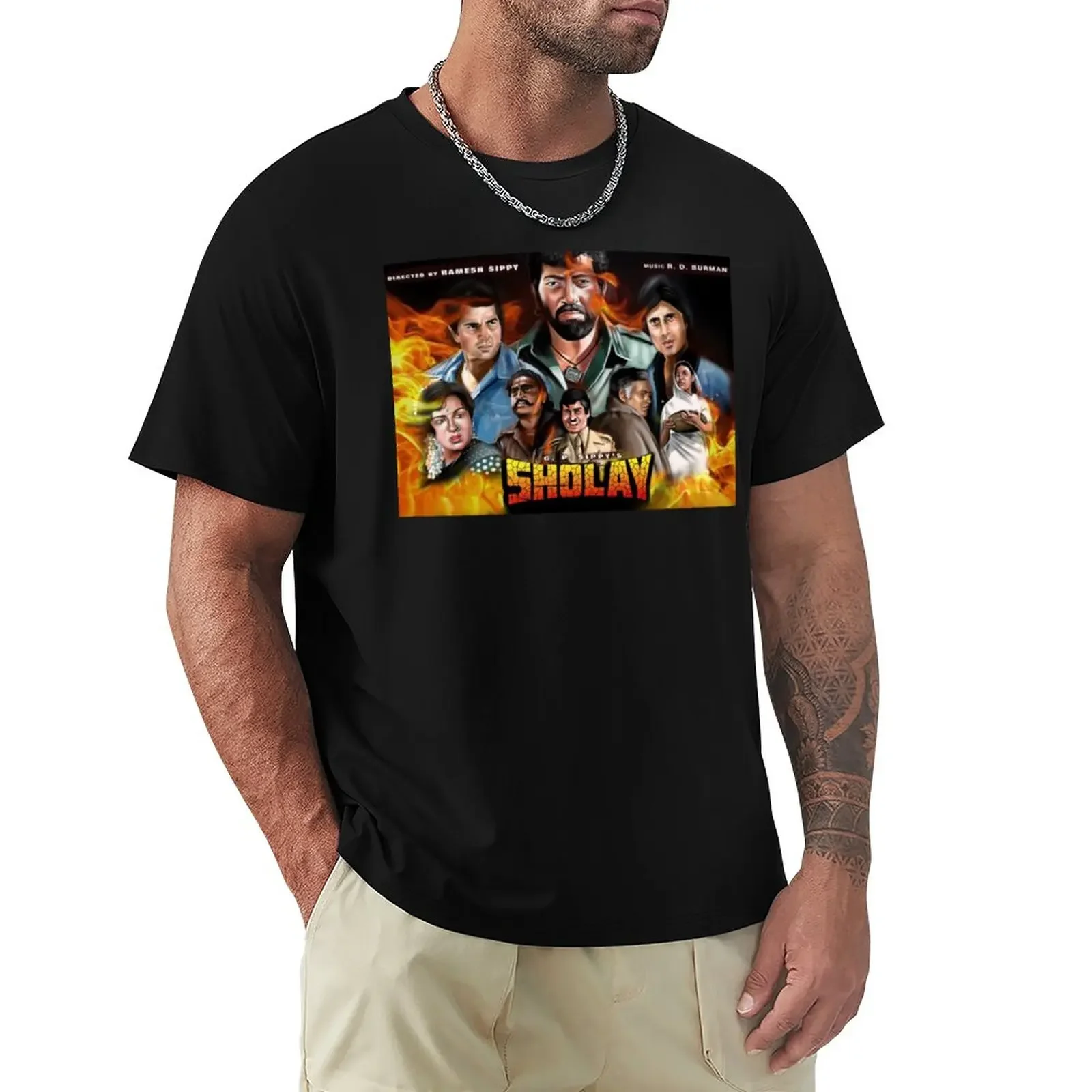 

Sholay movie poster digital painting T-Shirt graphics quick-drying summer tops t shirts for men cotton