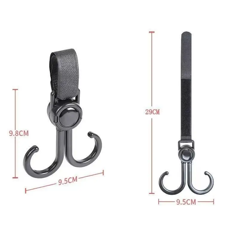 360-degree Rotatable Double Hook Stroller Holder with Velcro Strap for Convenient Baby Outings