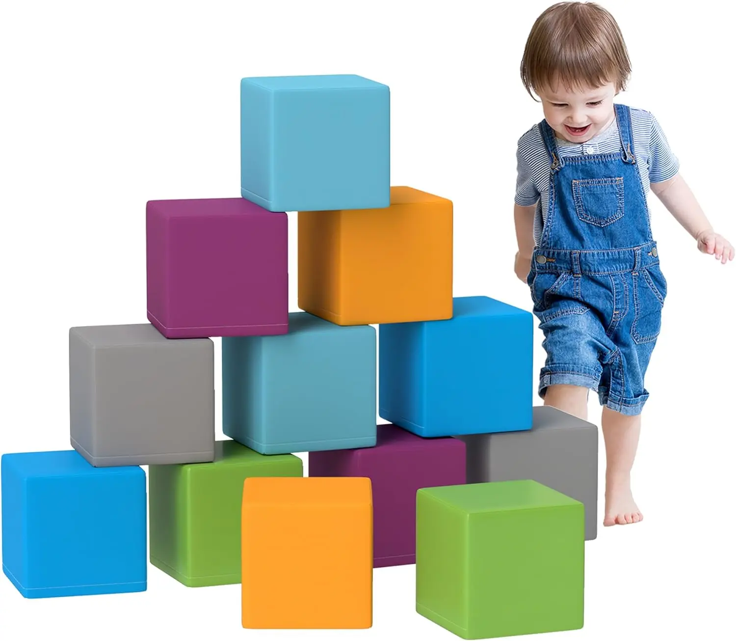 

12 Piece Soft Play Blocks Soft Foam Toy Building and Stacking Blocks Compliant Learning Toys for Toddler Baby Kids Preschool, Co