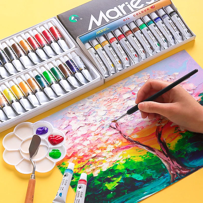 Imagem -02 - Maries-tintas a Óleo Profissionais Pigmentos de Desenho Artigos de Arte Conjunto de Pintura a Óleo 12 18 24 Cores