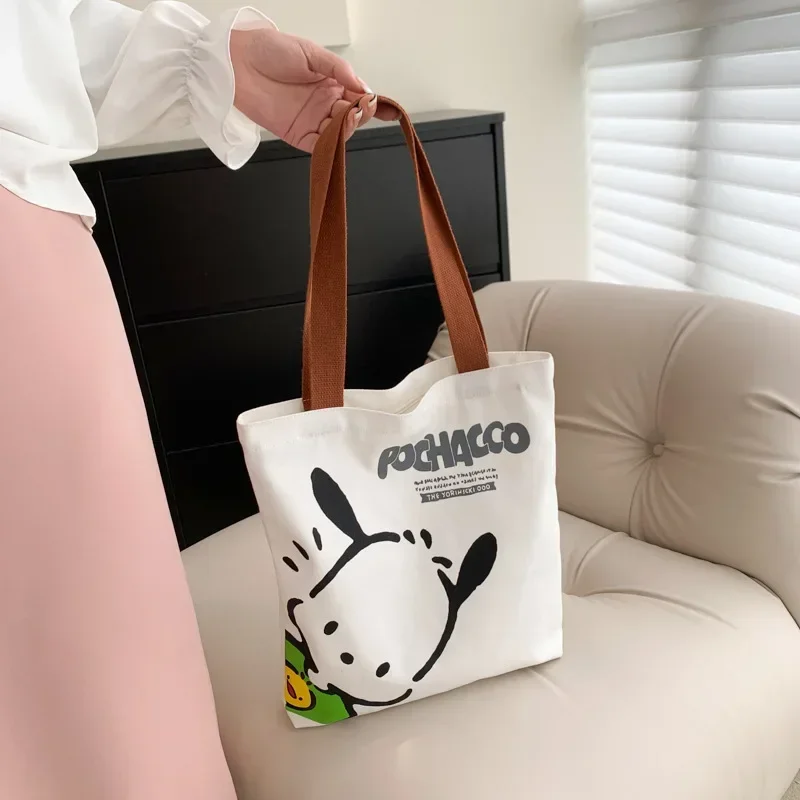 Sanrio Pochacco Large Capacity Shoulder Bags Casual Shopper Bag Tote Canvas Cartoon Print Zipper Ulzzang Handbags Cheap Women