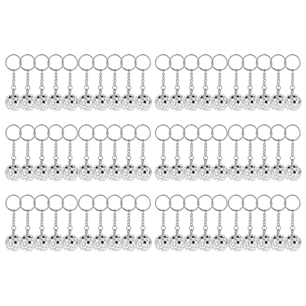 新しい60個ミニディスコボールキーホルダー、70年代ディスコパーティーの記念品、ミラーボールキーホルダーキーリングセット、ディスコテーマパーティーのデコレーション用