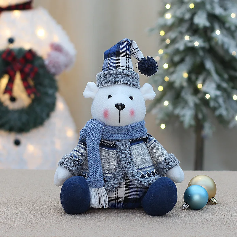

Cute Blue Bear Christmas Dolls Christmas Tree Ornament Plush Snowman Doll New Year Happy Christmas Decoration for Home
