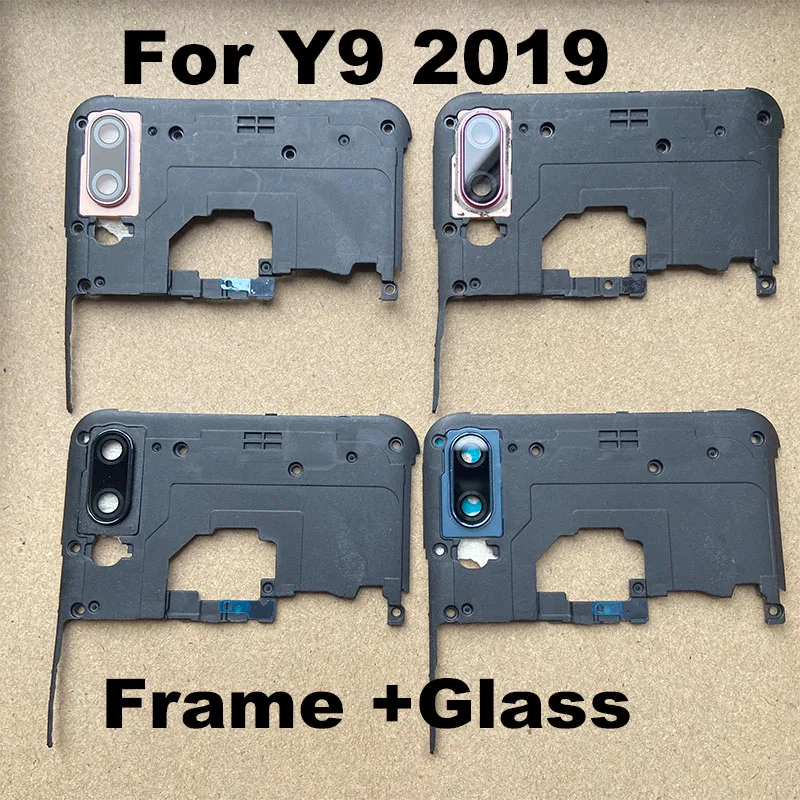 For Huawei Y9 2019 Back Camera Lens Glass With Frame Holder Rear Housing Cover Repair Replacement Parts