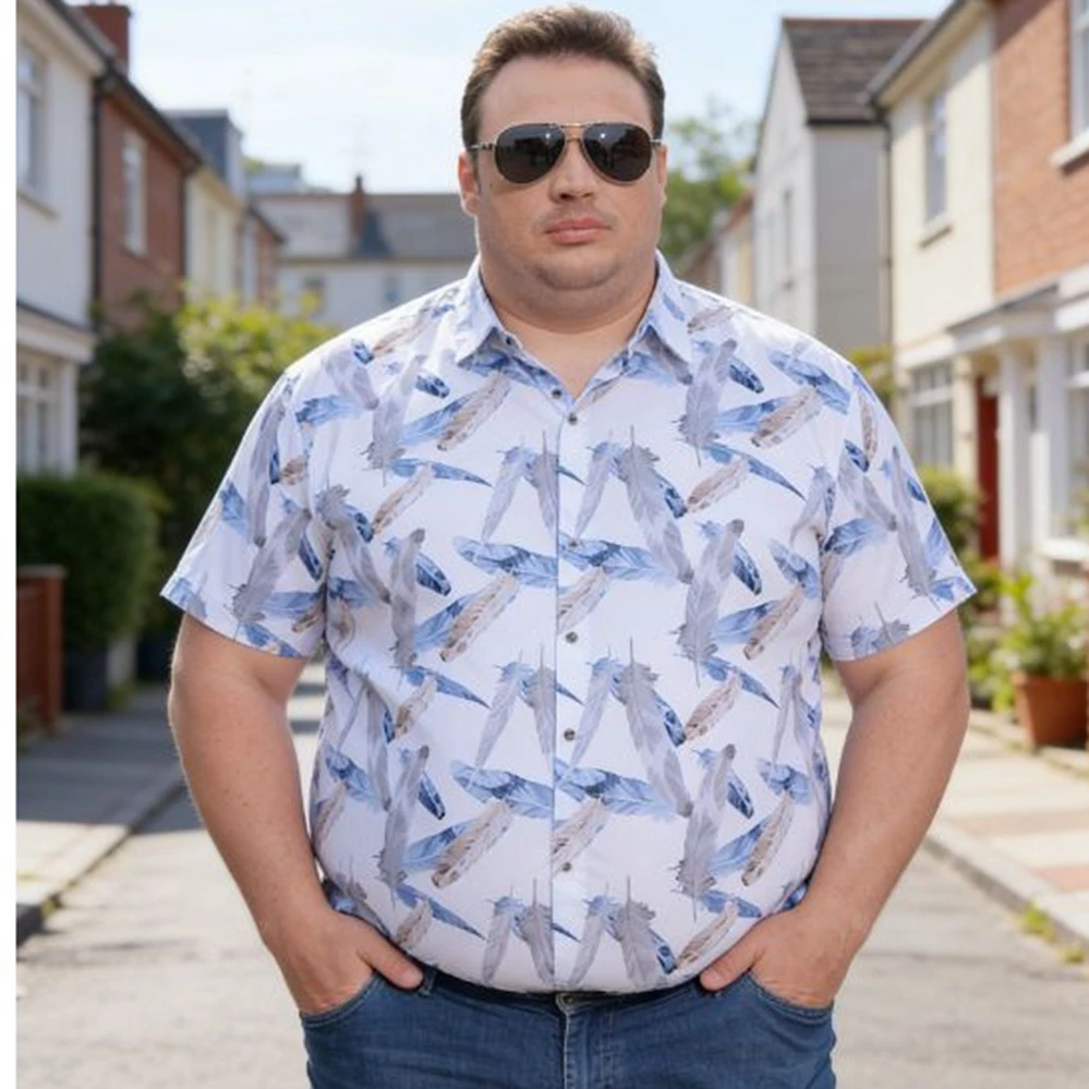 Large size men's shirt short-sleeved; printing; flowers; Hawaiian beach shirt