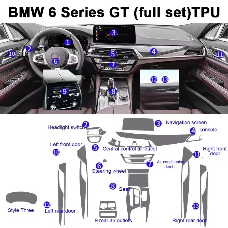 TPU Transparante Film Auto Interieur Stickers Middenconsole Touchscreen Tandwiel Ramen Paneel Voor Bmw 6 Series Gt 630 640 650