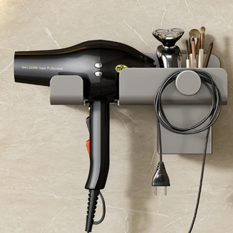 

Punch-free Bathroom Hair Dryer Bracket Bathroom Wall-mounted Multi-functional Space Aluminum Storage Rack