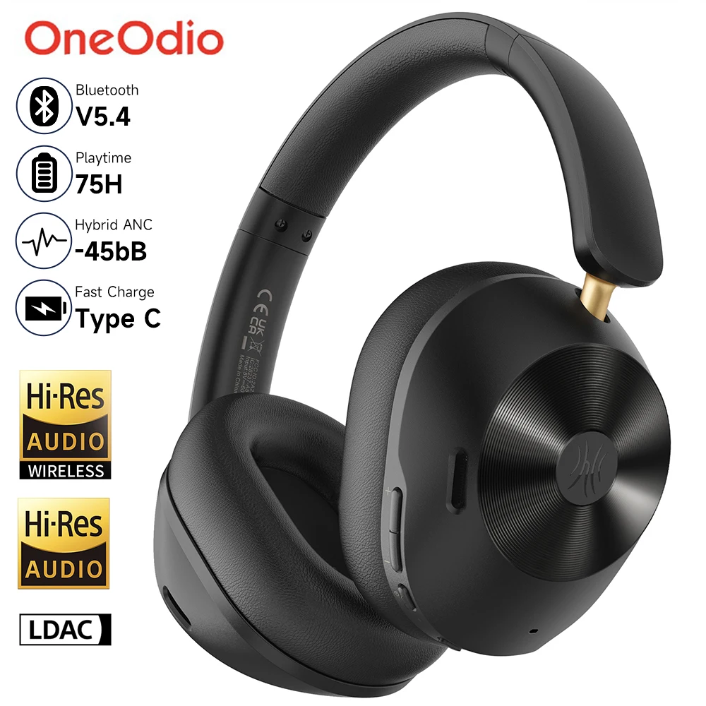 

Oneodio A5 Bluetooth 5.4 Headphones 43dB Hybrid Active Noise Cancelling Over Ear Wireless Headset Hi-Res LDAC Audio With ENC Mic