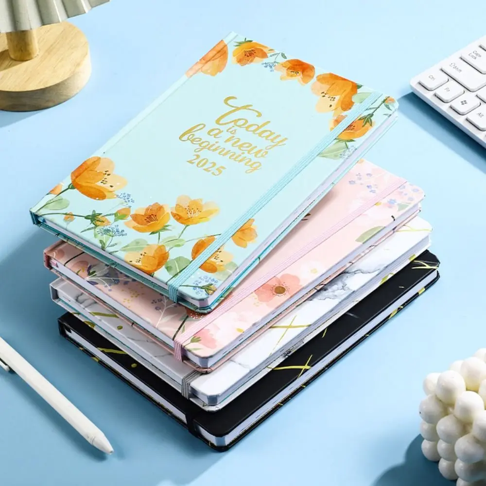

A5 2025 Planner Notebooks Thick Paper 160 Pages English Notebook Cardboard Cover Elastic Band Design Datebook Daily Planner