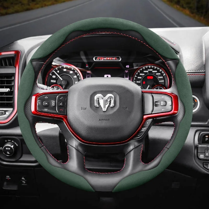 Funda de Volante de Gamuza Segmentada con Hebilla Antideslizante para Modelos como Pickup, Promaster, Rampage, 1500, 2500, 3500, 4000, 4500, 5500, 700, 1000, Disponible en Negro, Rojo, Verde, Marrón, Mocha y Naranja