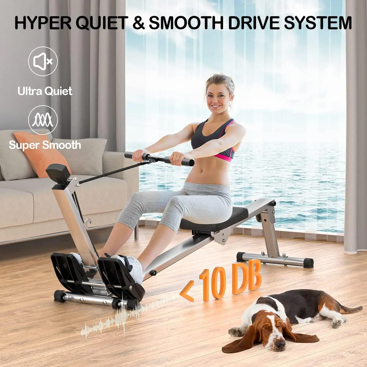 Machine for Home Use, Rowing Machine Rower with LCD Monitor - Hyper-Quiet & Smooth - 2024 Upgraded Ver