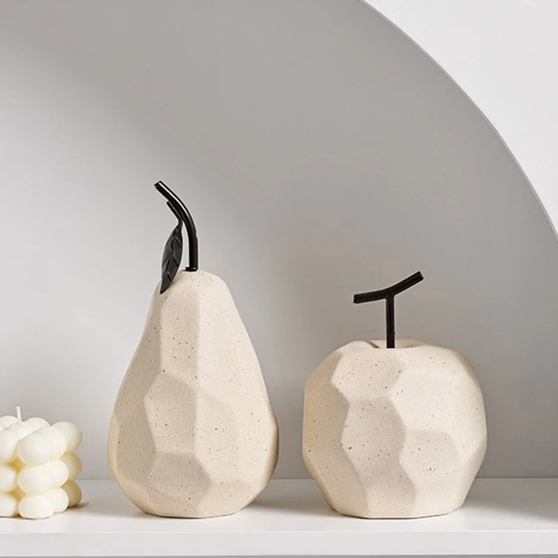 

Nordic Sculpture Figurines For Interior Office Desk Accessories Home Decor Pear Apple Ceramic Decor Abstract Fruit Ornaments