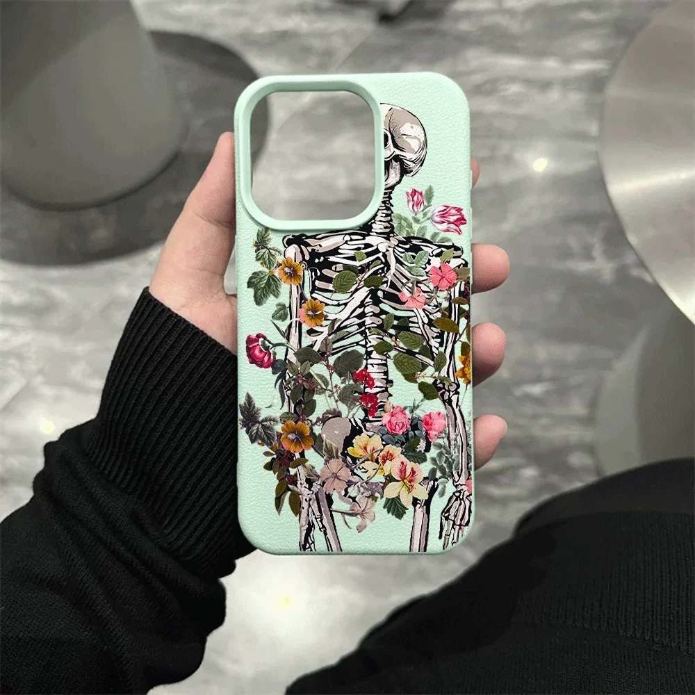 Blumen-Skelett-Handyhülle für iPhone 17 16 15 14 13 12 Pro Max 16 15 14 Plus 17 16 15 14 13 12 Pro 17Air Silikon-Matt-Hülle – Detail 10