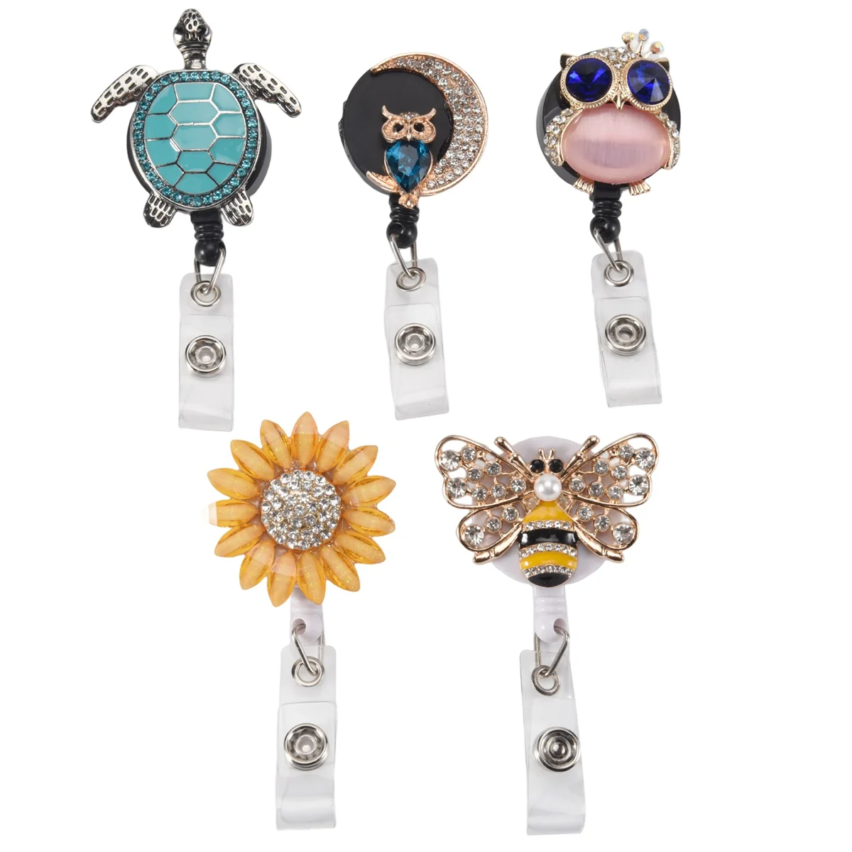 ตัวม้วนป้ายประดับพลอยเทียมแบบพับเก็บได้จำนวน5ชิ้นตัวม้วนป้ายแสดงชื่อพร้อมที่หนีบป้ายรูปจระเข้