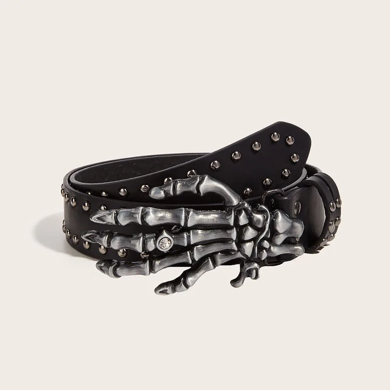 

Trendy Punk Belt for Men Women Edgy Skull Stud Design with Snap Closure Adjustable PU Leather Casual Belt for Jeans Pants
