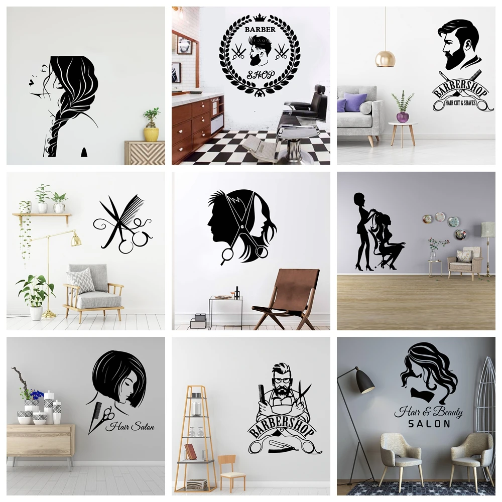 1 pc Beauty salon or barbershop wallpaper Decal Removable Vinyl Mural Poster For Kids Rooms Decoration Vinyl Art Decal