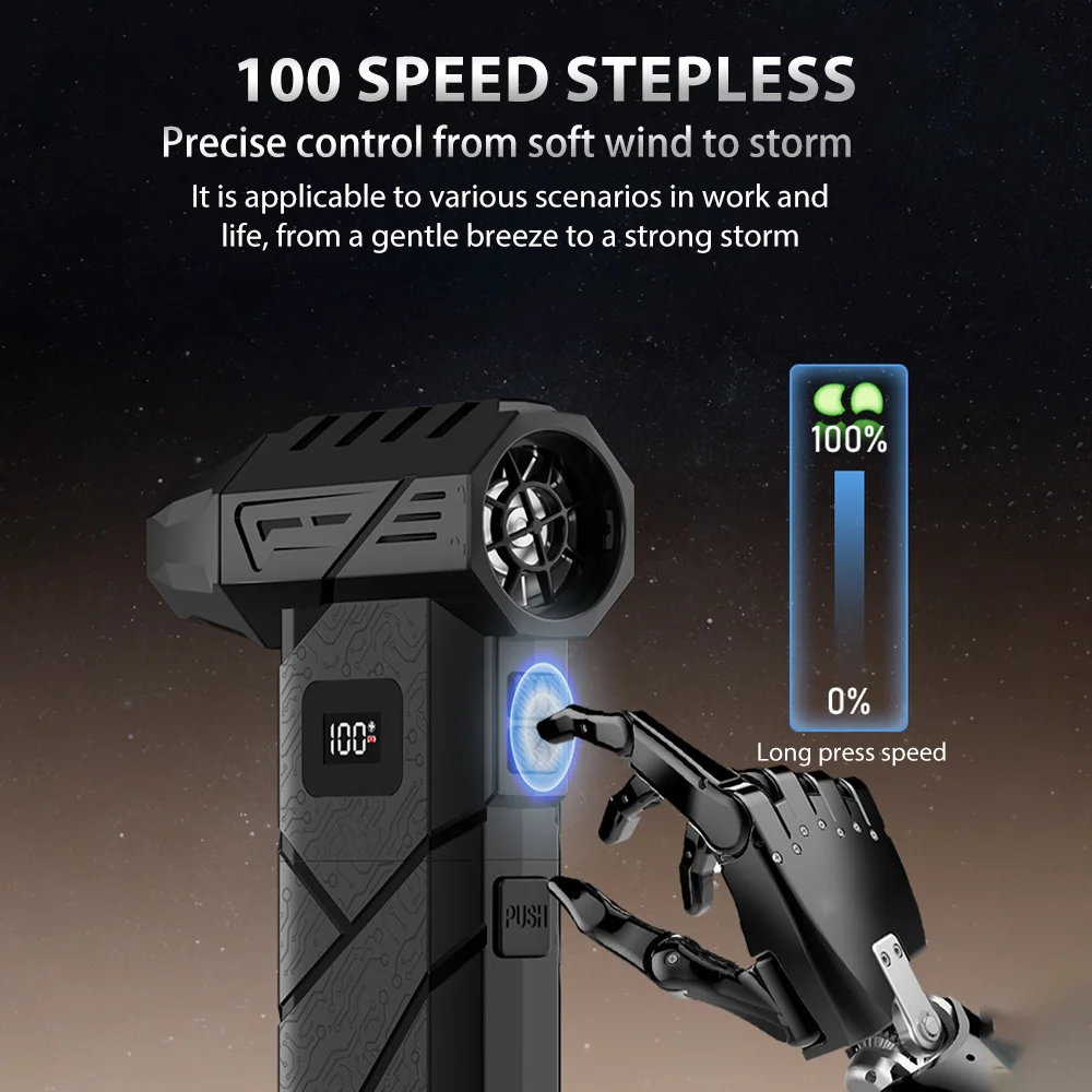 

Мощный воздуходувка 990000 об/мин, бесщеточный жестокий вентилятор, пылесос, сильный ветер, 60 м/с, турбоструйный вентилятор, автомобильный пневматический пистолет, 10000 мАч