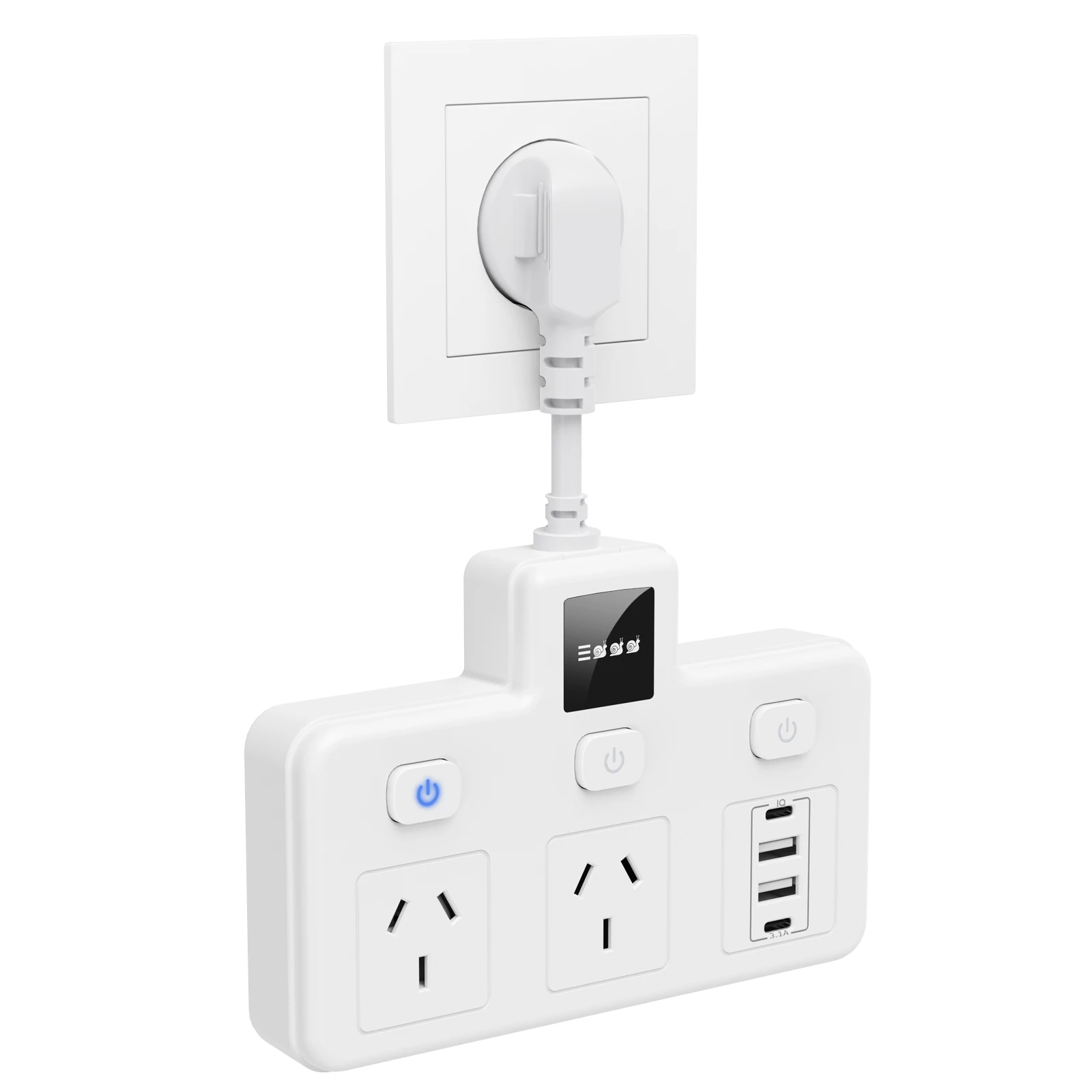 Smart touch control socket USB/Type-C fast charging with 3-level dimming night light short plug design switch socket