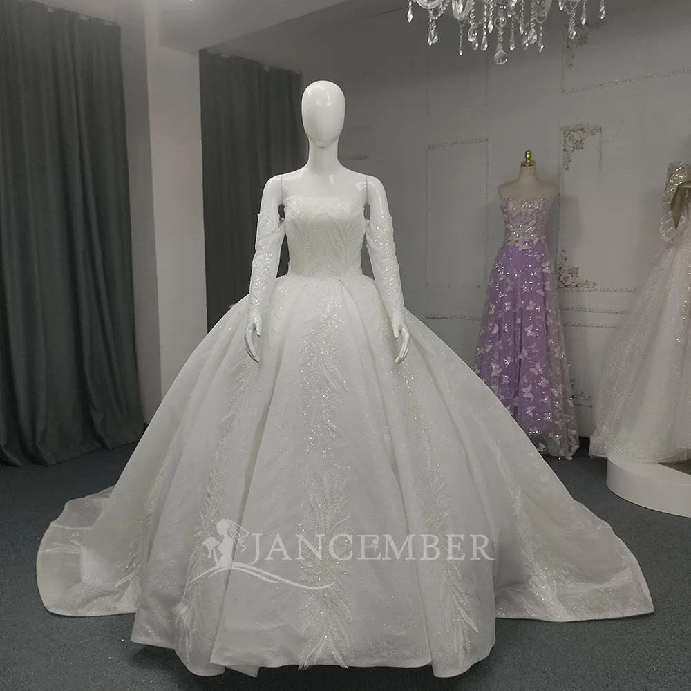 Customized Sparkly Princess Wedding Dresses Ball Gown  свадебное платье Removable Sleeves Strapless Wedding Gowns