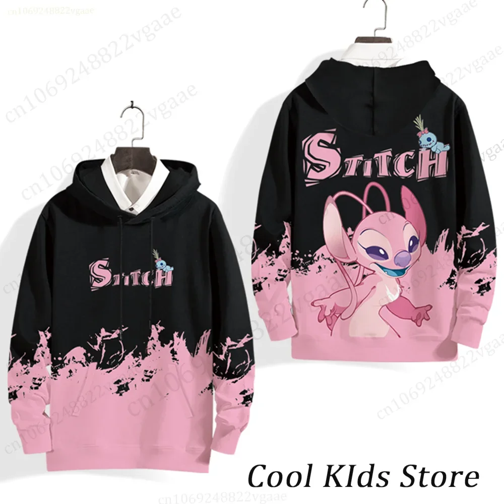 Disney Stitch And Angel Couple Hoodie Kids Men Women Hoodie Girls Boys Cartoon Children Long Sleeve Coat Top Pullover Sweatshirt