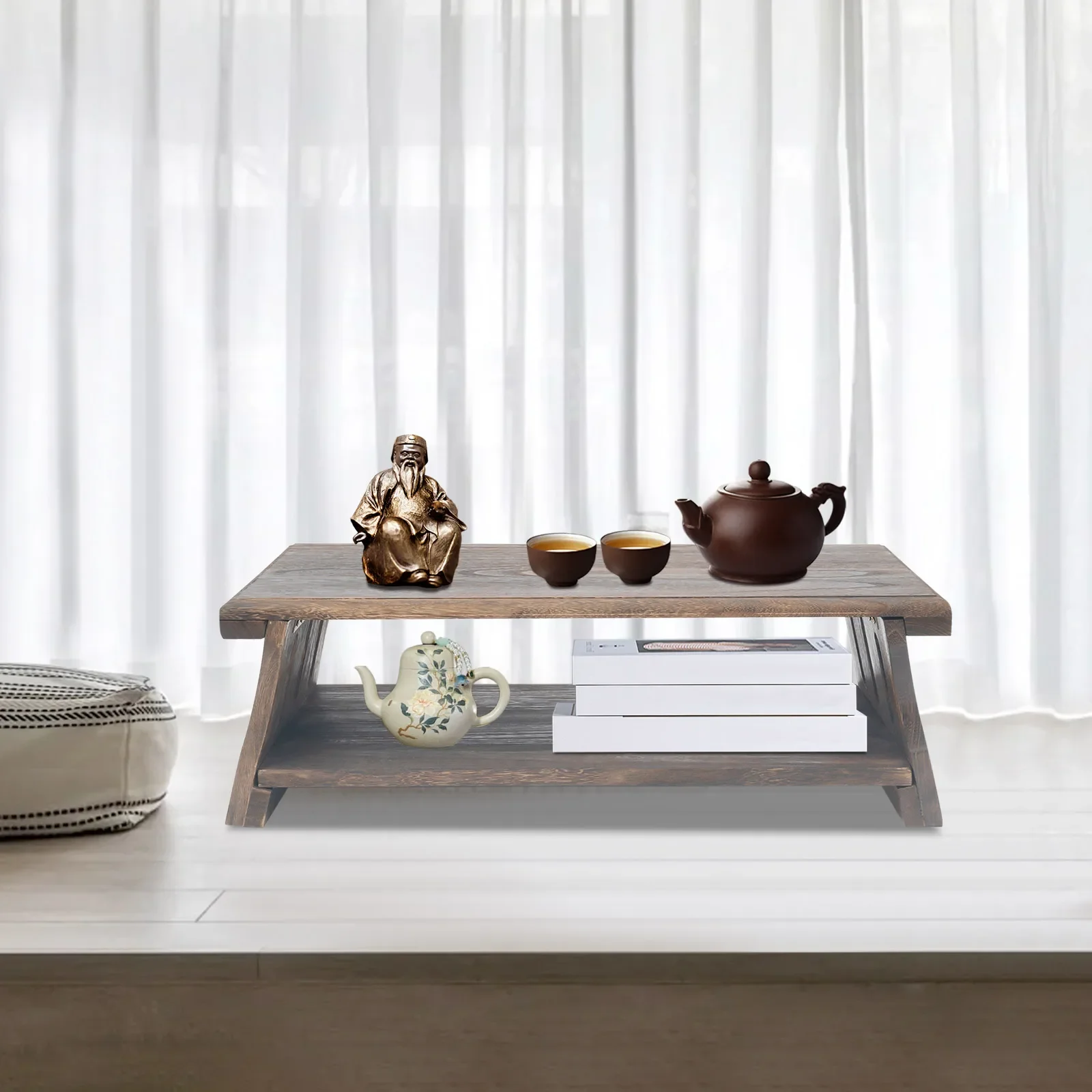 

Складной стол 60x30x20 см, двухъярусный, низкопрофильный дизайн, выдерживает нагрузку 30 кг/66 фунтов, напольный стол для медитации, гостиной, общежития