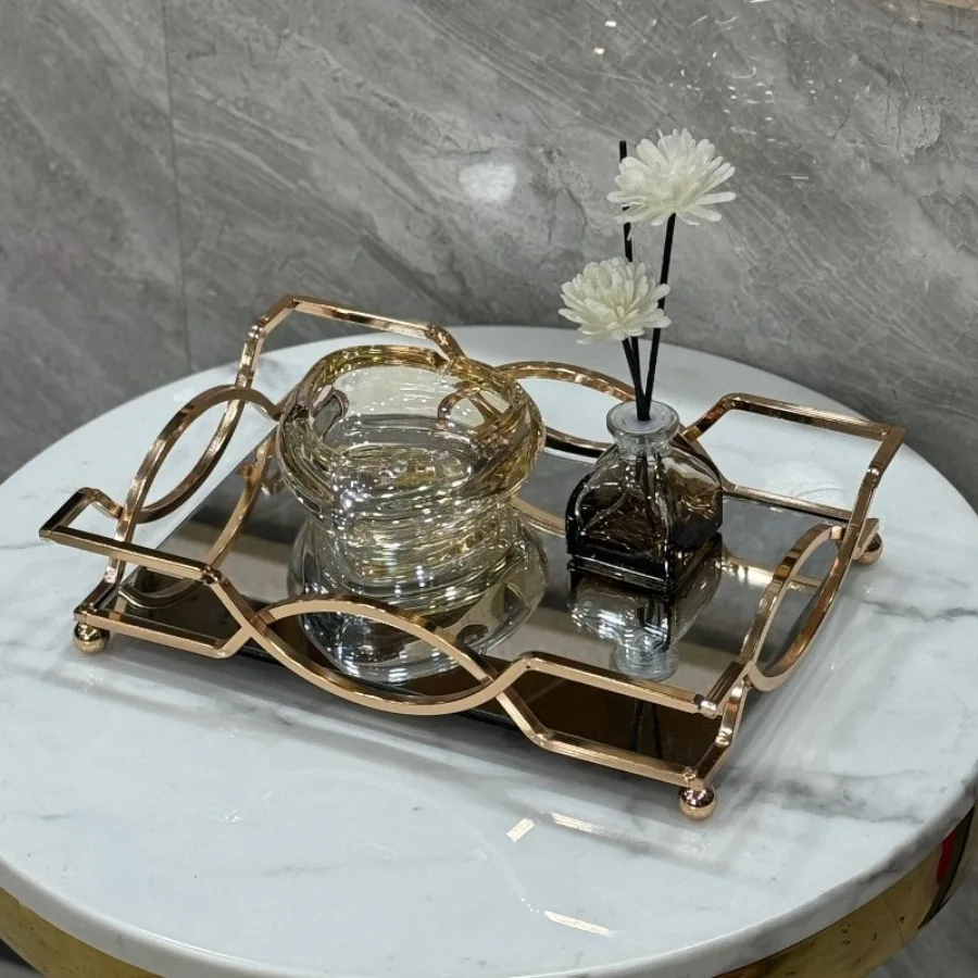 Modern Durable Sleek Tray Coffee Washing Mirror Ornament Tray Light  Soft Decoration Home Accessories Dienblad