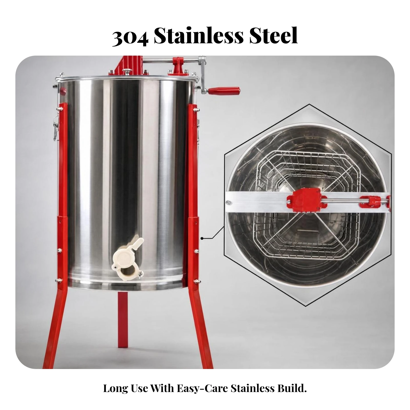 Stable Stand Rust-Resistant Freestanding Honeycomb Drum Rotator 4-Frame Honey Extractor Apiary Tools Beekeeping Gear view 5