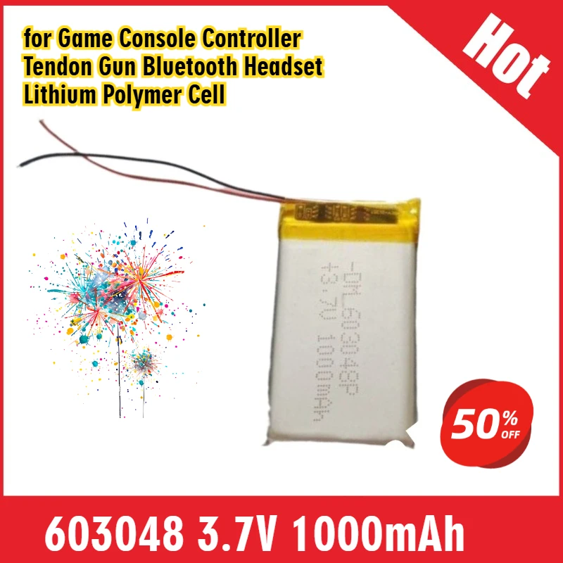 

603048 3.7V 1000mAh Battery for Game Console Controller Tendon Gun Bluetooth Headset Lithium Polymer Cell