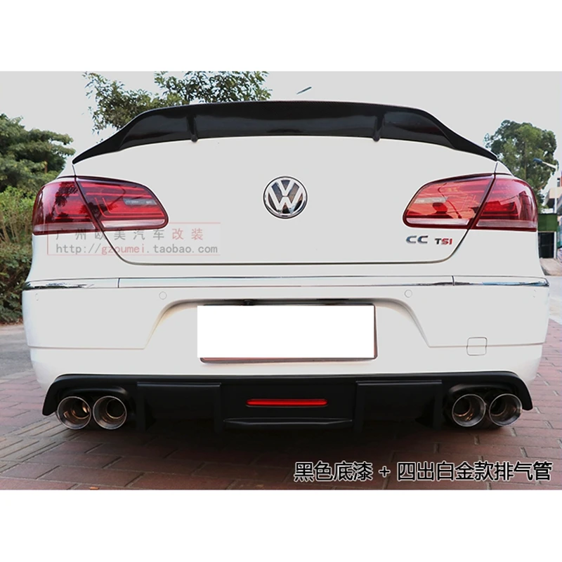 for Volkswagen Passat CC Spoiler 2009-2017 Shark Style with LED Light Diffuser Bumper Guard Carbon Fiber Rear Lip