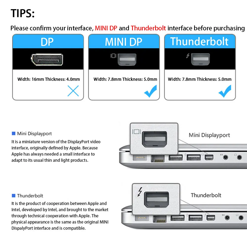 Adaptateur Mini DP Thunderbolt vers DVI VGA HDMI, convertisseur connecteur 3 en 1 pour MacBook surface, ordinateur portable, moniteur de télévision