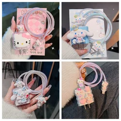 Sanrio Hello Kitty Kuromi Charger Data Cable Case Protector Winding Kit For Apple 18W 20W Fast Charger Adapter Phone Charger