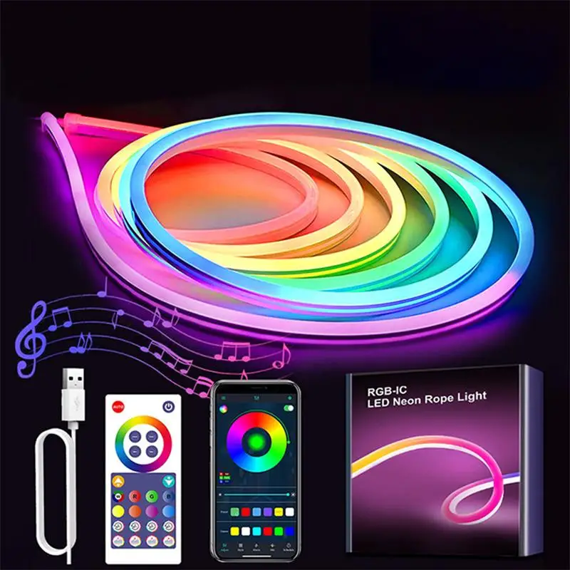 Tuya WiFi 5V/12V RGBIC Neon Rope Lighting IP68  USB Strip Light With Music 3 M/5M 16 Million DIY Colors Smart Neon Light Bar