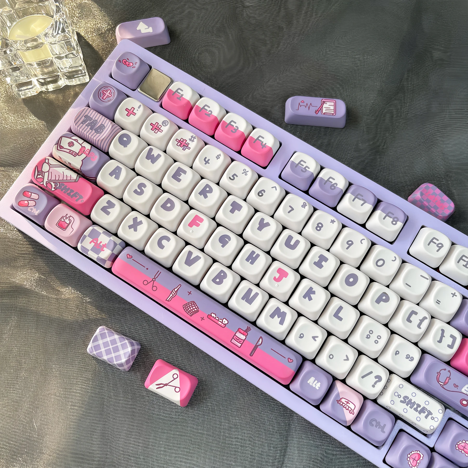 

Милые колпачки для клавиш MOA Profile Rabbit Nurse Theme Розовый Фиолетовый Круглый мультяшный набор колпачков для механической клавиатуры DIY PBT Custom KeyCap
