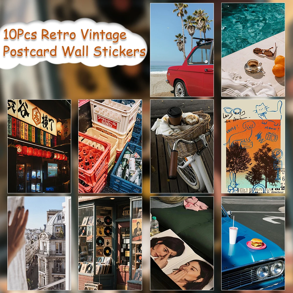 10 Stück Vintage Retro Film-Ästhetik Wandcollage Postkarten Europäische Reise-Szenarien Straßenansicht Fotokarten Ins-Stil Dekorativ